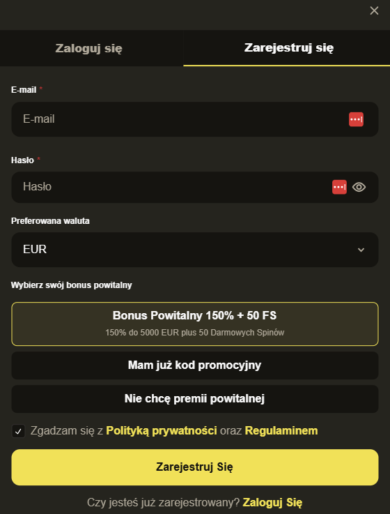 Zarejestruj się w Bizzo Casino